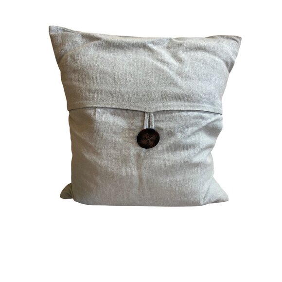 Vintage Neutral Linen Throw Pillow Down Button Accent Farmhouse Cottagecore - Picture 2 of 5